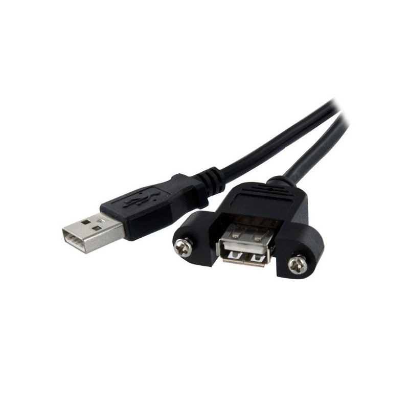 StarTech.com Cable Alargador de 30cm USB 2.0 para Montar Empotrar en Panel - Extensor Macho a Hembra USB A - Negro