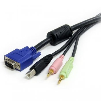 StarTech.com Cable KVM Audio y Vídeo de 1,8m Todo en Uno VGA USB A USB B HD15 Mini Jack Micrófono Altavoces - 4 en 1