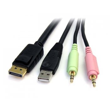 StarTech.com Cable Conmutador KVM USB DisplayPort 4 en 1 c  Audio y Micrófono - 6 pies