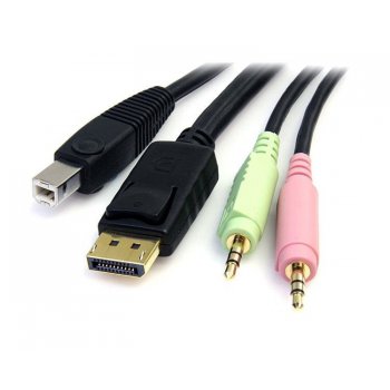 StarTech.com Cable Conmutador KVM USB DisplayPort 4 en 1 c  Audio y Micrófono - 6 pies