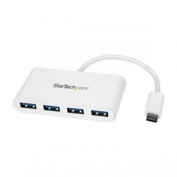 StarTech.com Hub Concentrador USB 3.0 de 4 Puertos - Ladrón USB-C a 4x USB A - Alimentado por el Bus - Blanco