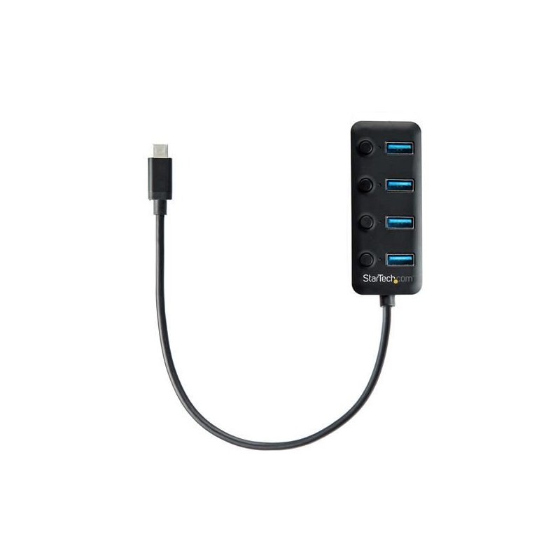 StarTech.com Hub USB Tipo C de 4 Puertos - Ladrón USB de 4 Puertos USB-A con Interruptores Individuales de Encendido Apagado
