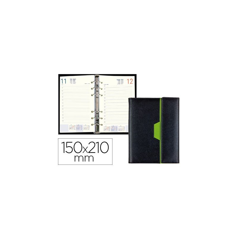 Agenda anillas liderpapel nero 15x21 cm 2020 dia pagina color negro verde papel 70 gr