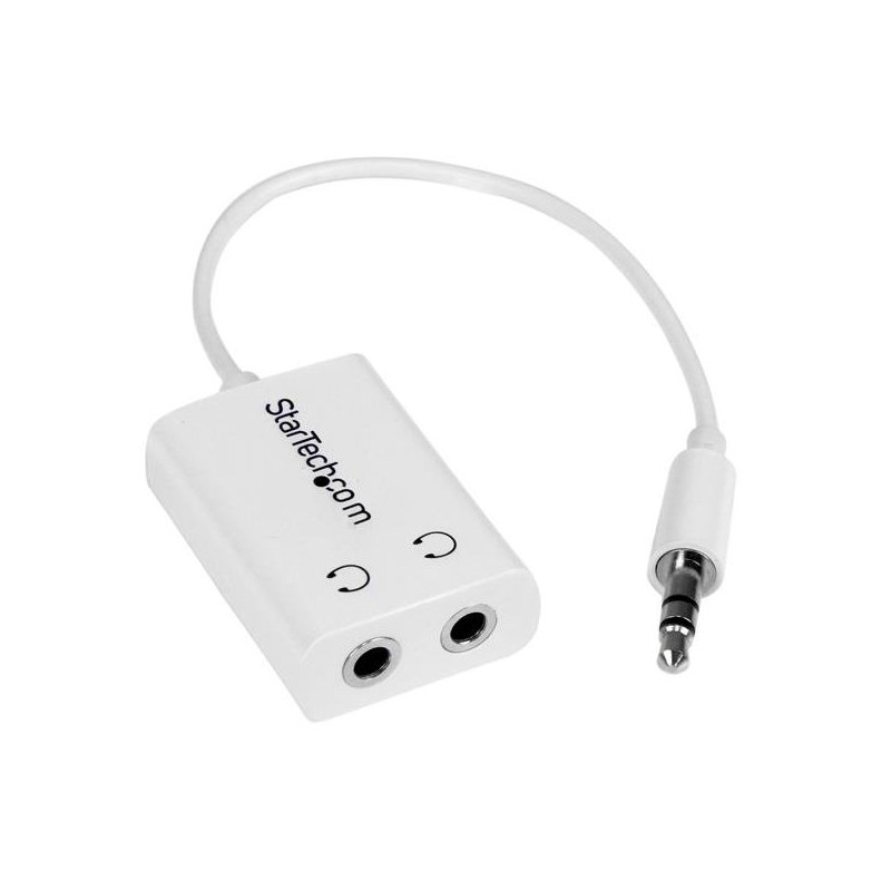 StarTech.com Cable Adaptador Splitter Blanco Delgado Mini Jack para Auriculares - Divisor Macho 3,5mm a 2x Hembra