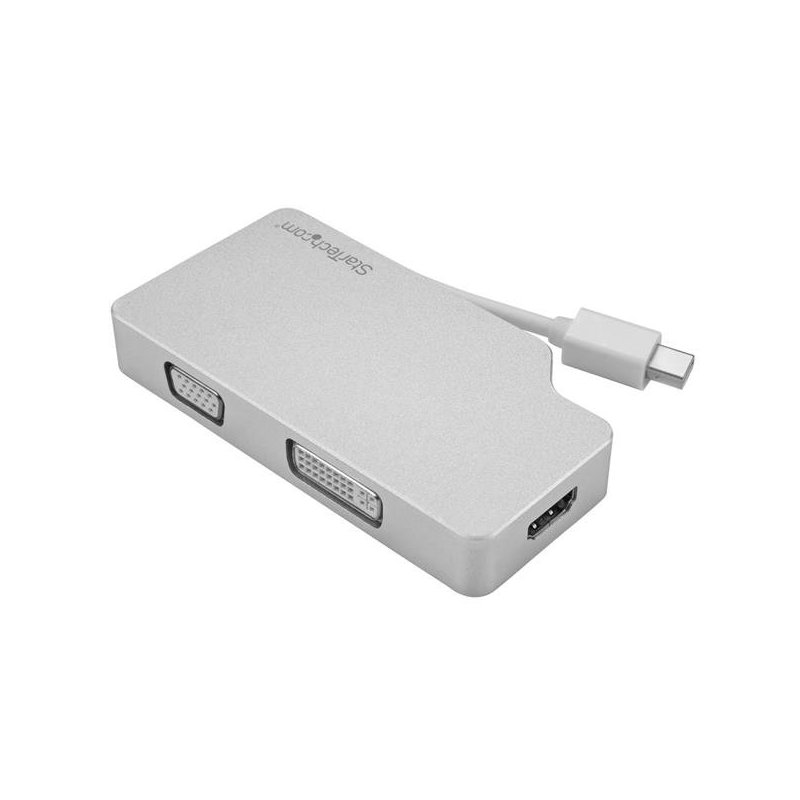 StarTech.com Adaptador de Audio y Vídeo para Viajes  3 en 1 - Conversor Mini DisplayPort a VGA, DVI, HDMI - 4K - de Aluminio