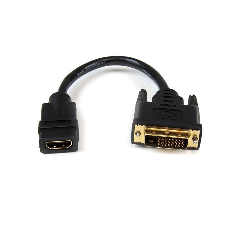 StarTech.com Adaptador de 20cm HDMI a DVI - DVI-D Macho - HDMI Hembra - Cable Conversor de Vídeo - Negro