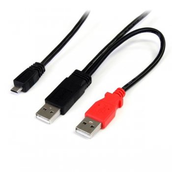 StarTech.com Cable de 91cm USB 2.0 en Y para Discos Duros Externos - Cable Micro B a 2x USB A