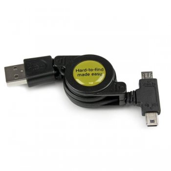 StarTech.com Cable Adaptador Retráctil de 76cm USB A Macho a Mini USB B y Micro USB B Macho - Combo