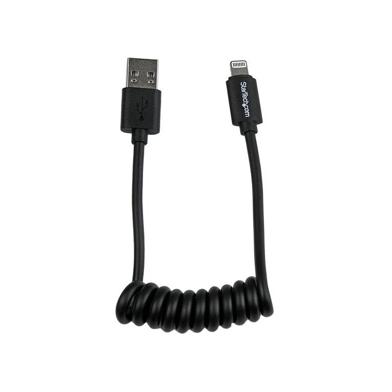 StarTech.com Cable en Espiral de 30cm Lightning 8 Pin a USB A 2.0 para Apple iPod iPhone 5 iPad - Negro