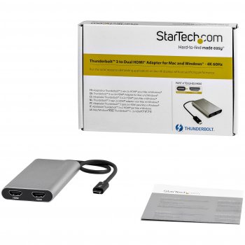 StarTech.com Adaptador Gráfico Thunderbolt 3 a Doble HDMI - 4K 60Hz - Compatible con Mac y Windows