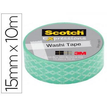 Cinta adhesiva scotch washi tapes papel de arroz fantasia azul rombo 10 mt x 15 mm