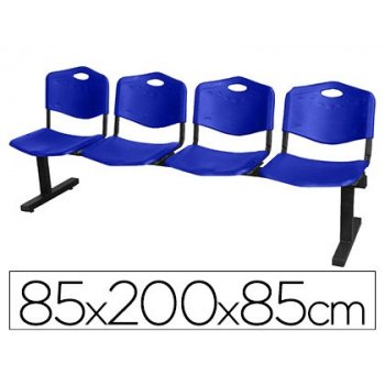 Bancada de espera pyc bienservida estructura hierro negro cuatro asientos y respaldo pvc azul 85x200x42