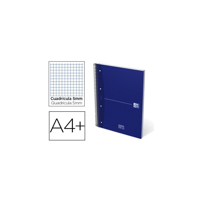 Cuaderno espiral oxford ebook 1 essentials tapa extradura din a4+ 80 hojas 90 g cuadricula 5 mm azul