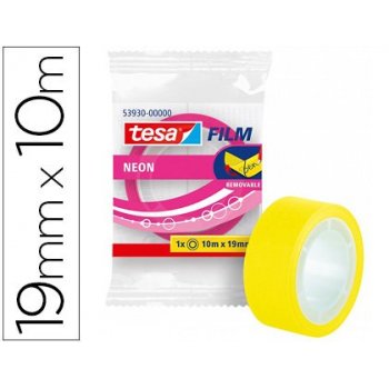 Cinta adhesiva tesa film neon 10 mt x 19 mm amarillo rosa encelofanada