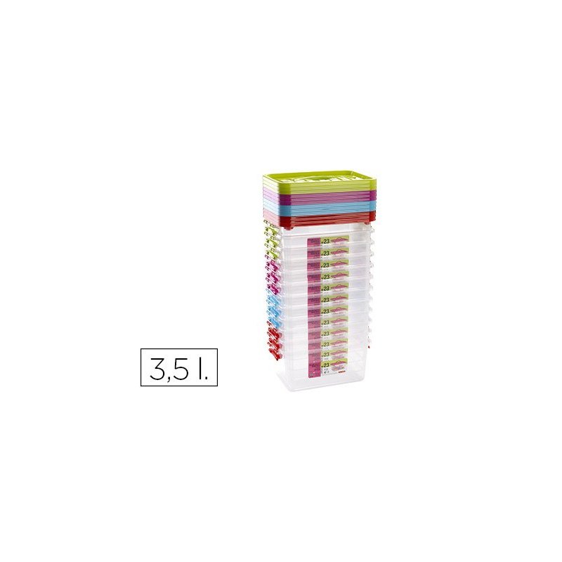 Caja multiusos plastico 3,5 l n 23 tapa de color con asa 280x185x125 mm