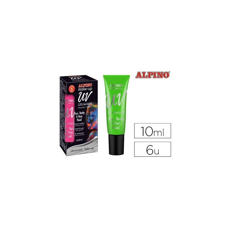 Maquillaje alpino fluorescente bajo luz ultravioleta verde oscuro tubo 10 ml caja de 6 unidades