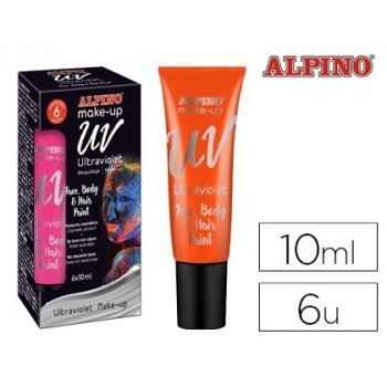 Maquillaje alpino fluorescente bajo luz ultravioleta naranja oscuro tubo 10 ml caja de 6 unidades