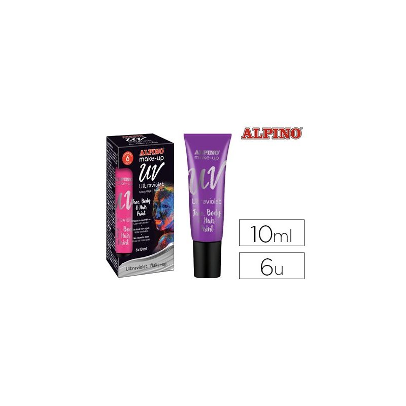 Maquillaje alpino fluorescente bajo luz ultravioleta lila tubo 10 ml caja de 6 unidades