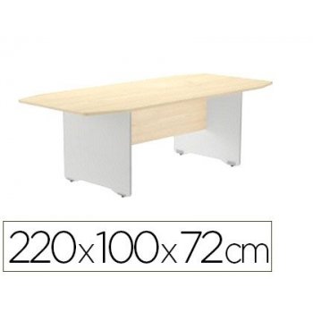 Mesa de reunion rocada meeting 3003ab04 estructura madera gris aluminio tablero madera blanco 220x100x72 cm