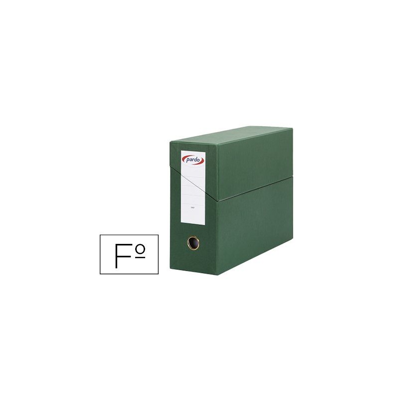 Caja transferencia pardo folio forrado extra doble lomo 80 mm estuche interior con tarjetero verde