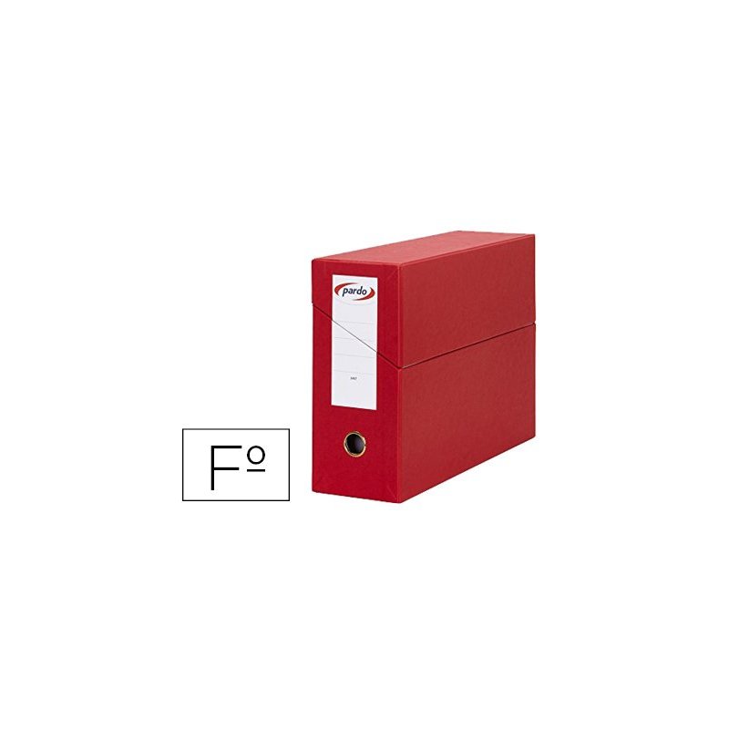 Caja transferencia pardo folio forrado extra doble lomo 80 mm estuche interior con tarjetero roja