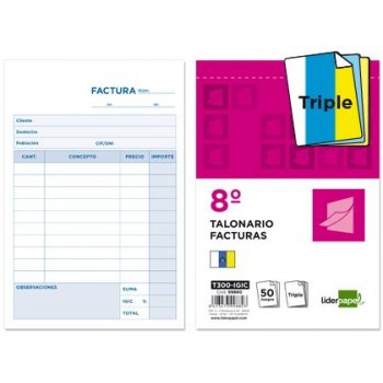 Talonario liderpapel facturas 8º original y 2 copias t300 con i.g.i.c.