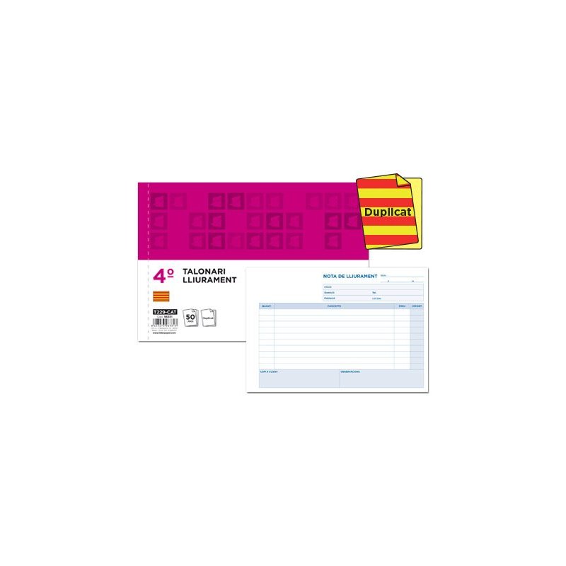 Talonario liderpapel entregas cuarto original y copia t229 apaisado texto en catalan