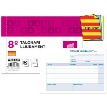 Talonario liderpapel entregas 8º original y 2 copias t328 texto en catalan