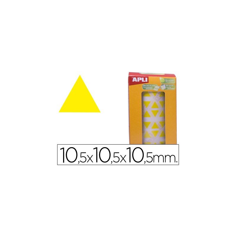 Gomets autoadhesivos triangulares 10,5x10,5x10,5 mm amarillo en rollo