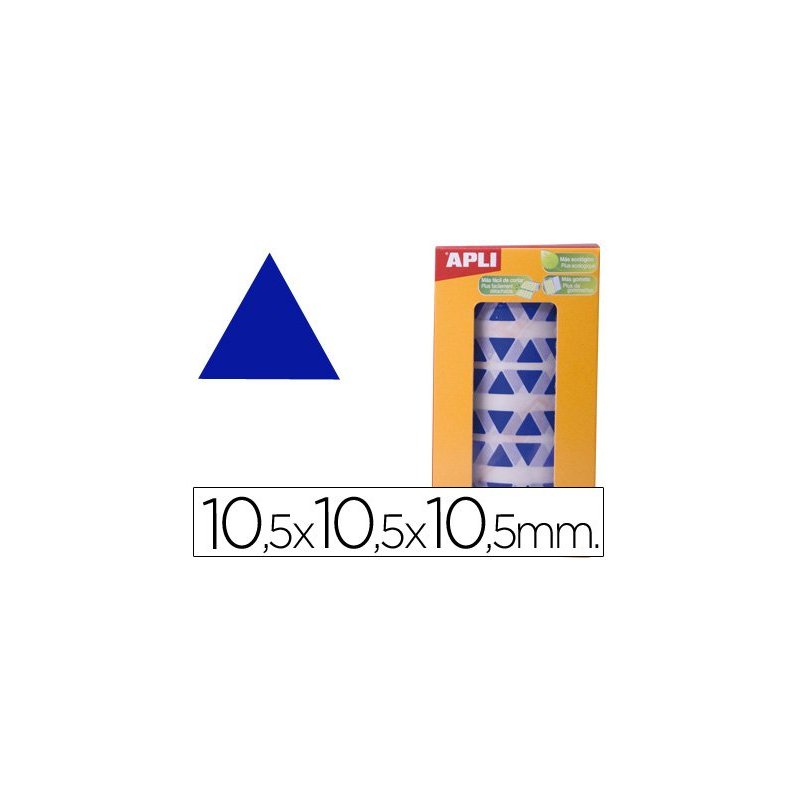 Gomets autoadhesivos triangulares 10,5x10,5x10,5 mm azul en rollo