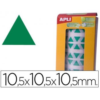 Gomets autoadhesivos triangulares 10,5x10,5x10,5 mm verde en rollo