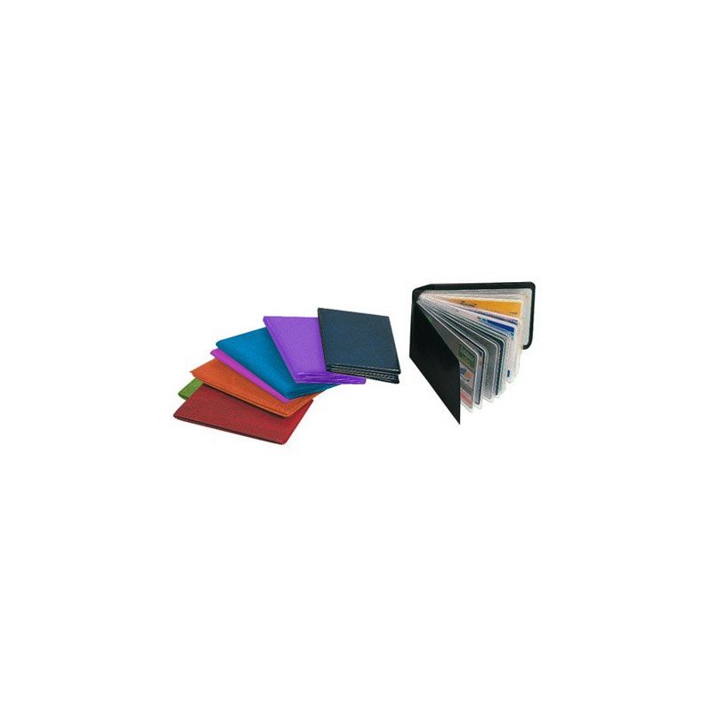 Portatarjetas de credito fabricadas en pvc base opaca capacidad 10 tarjetas colores surtidos expositor de 30 uds