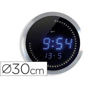 Reloj digital cep de pared oficina redondo 30 cm de diametro color negro esfera aluminio digitos led