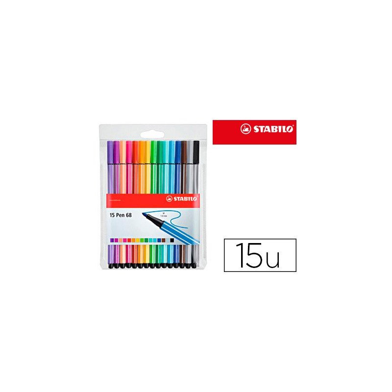 Rotulador stabilo acuarelable pen 68 estuche de 15 colores surtidos