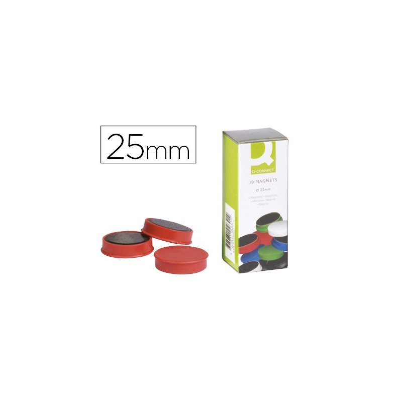 Imanes para sujecion q-connect ideal para pizarras magneticas 25 mm rojo blister de 10 imanes