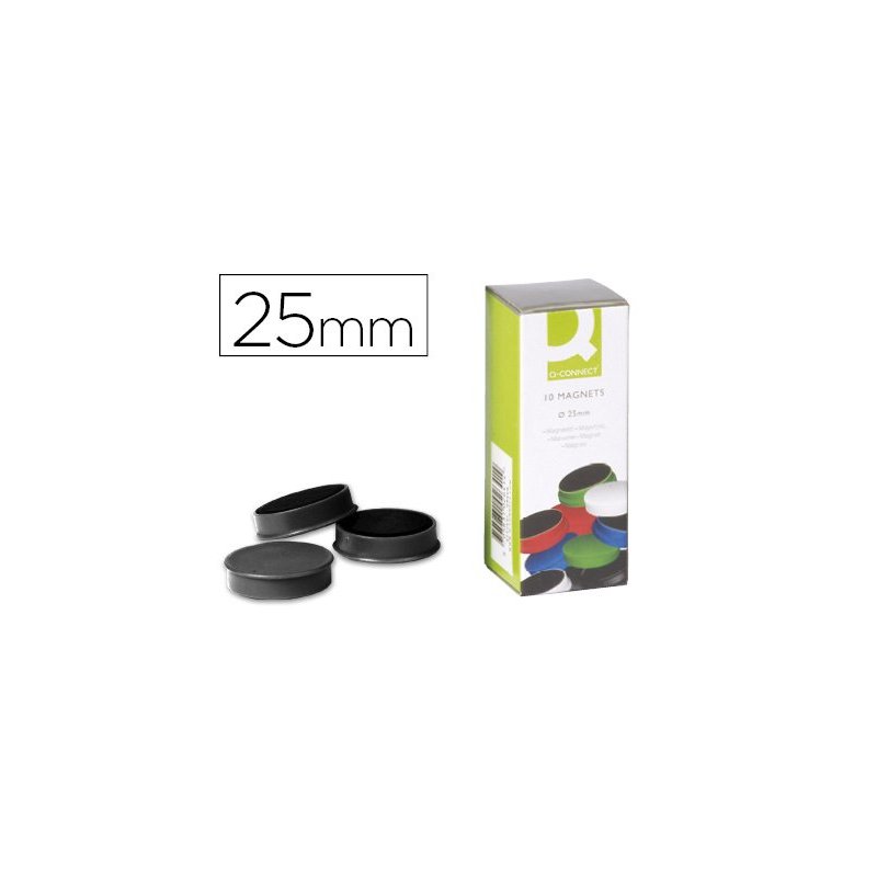 Imanes para sujecion q-connect ideal para pizarras magneticas 25 mm negro blister de 10 imanes