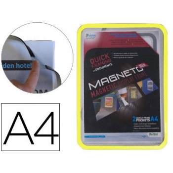 Marco porta anuncios tarifold magneto din a4 con 4 bandas magneticas en el dorso color amarillo pack de 2 unidades