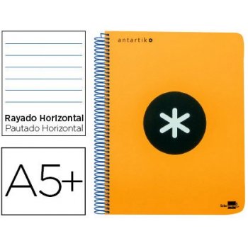 Cuaderno espiral liderpapel a5 antartik tapa dura 80 h 100 g horizontal con margen color naranja fluorescente