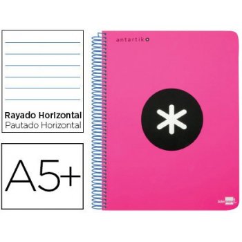 Cuaderno espiral liderpapel a5 antartik tapa dura 80h 100 gr horizontal con margen color rosa fluor