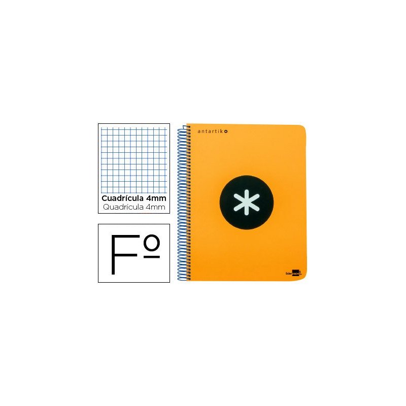 Cuaderno espiral liderpapel a-4 antartik tapa dura 80h 1 00 gr cuadro 5mm con margencolor naranja fluor