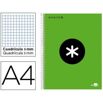 Cuaderno espiral liderpapel a4 micro antartik tapa forrada 120h 100 gr cuadro5mm 5 bandas 4 taladros color verde