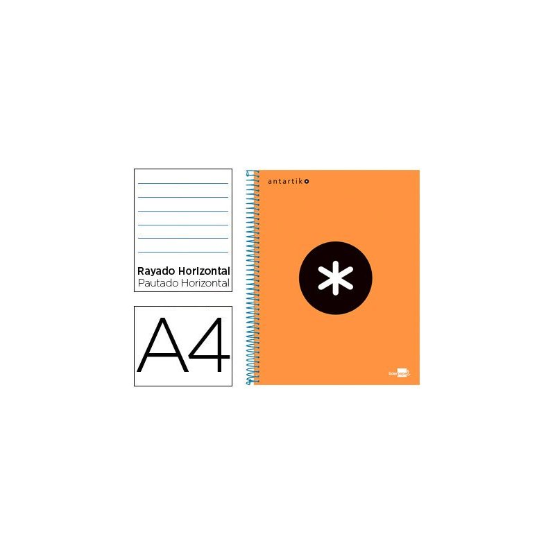 Cuaderno espiral liderpapel a4 micro antartik tapa forrada 120h 100 gr horizontal 5 bandas 4 taladros color naranja flfl