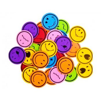 Figuras caritas sonrientes de foamy autoadhesivas 35 mm bolsas de 60 unidades colores surtidos