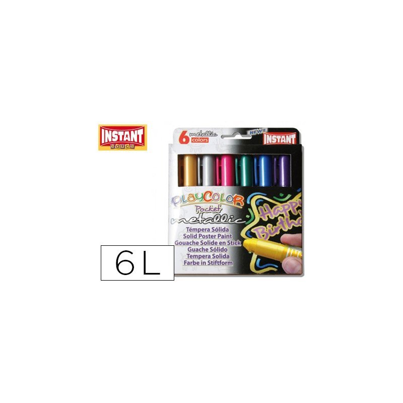 Tempera solida en barra playcolor pocket escolar caja de 6 colores  metalizados