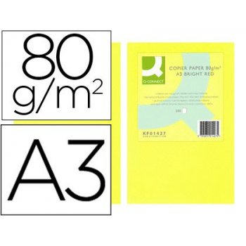 Papel color q-connect din a3 80gr amarillo neon paquete de 500 hojas