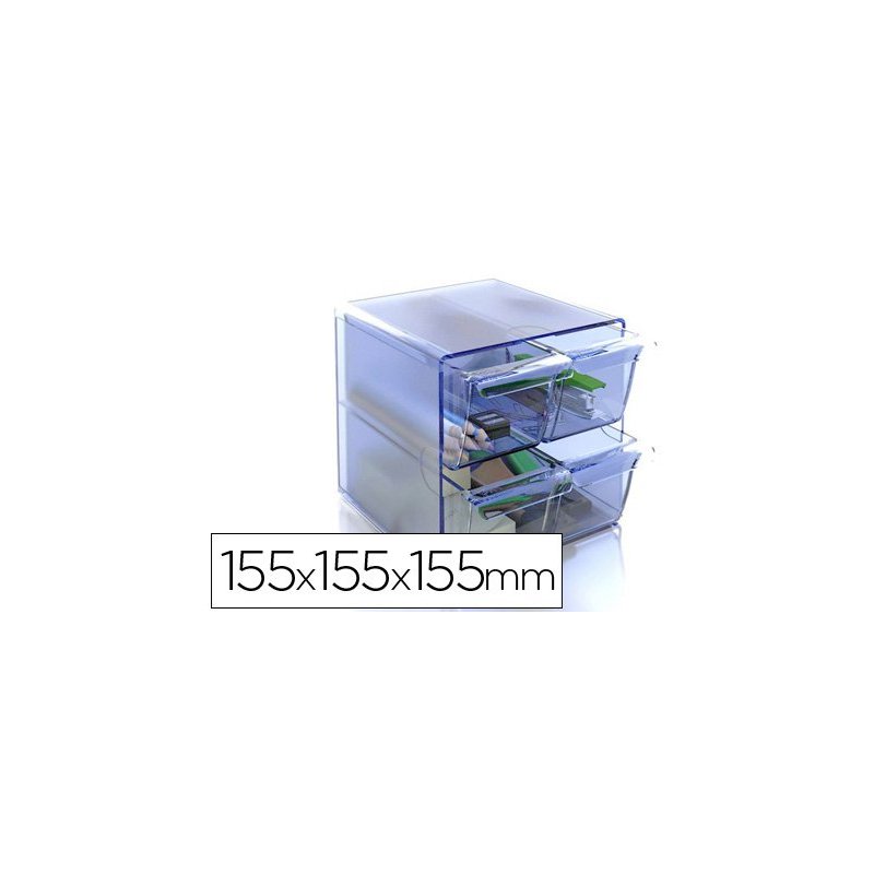 Archicubo archivo 2000 4 cajones organizador modular plastico azul transparente 155x155x155 mm