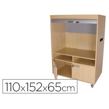 Mueble madera mobeduc television y video bajo con persona haya blanco 110x152x65 cm