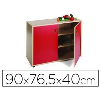 Mueble madera mobeduc bajo armario 3 estantes haya blanco 90x76,5x40 cm
