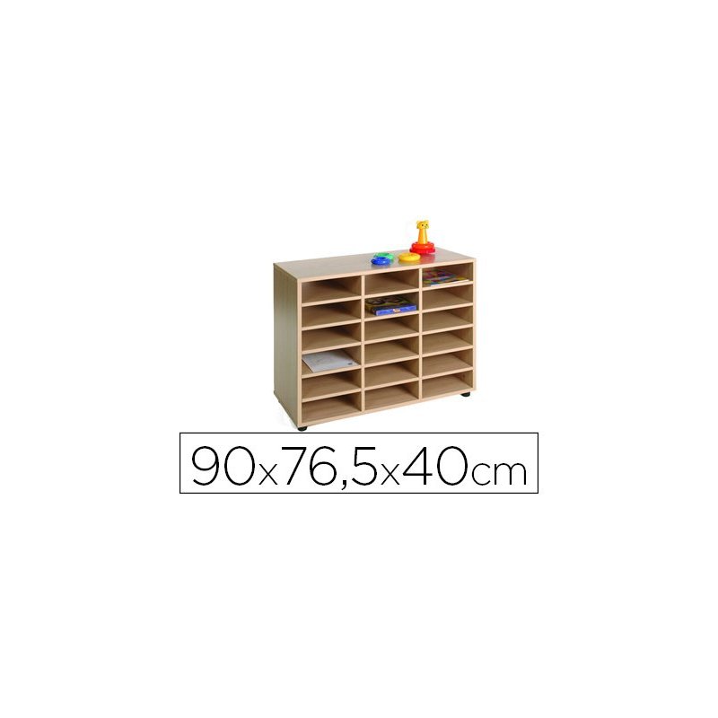 Mueble madera mobeduc bajo 18 casillas haya blanco 90x76,5x40 cm