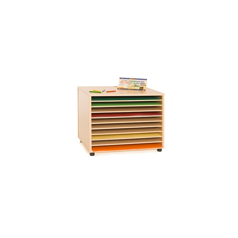 Mueble madera mobeduc archivador de cartulinas horizontal 10 huecos haya blanco 70x57x53 cm